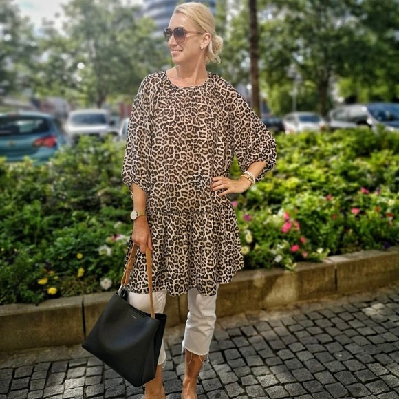 HM BOHO HIPPIE LIGHWEIGHT ANIMAL PRINT DRESS BROWN BLACK MEDIUM - Picture 5 of 5